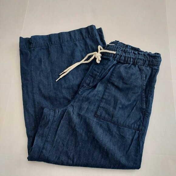 Loft Wide Leg Pull On Drawstring Denim Pants Size Large - Picture 5 of 13